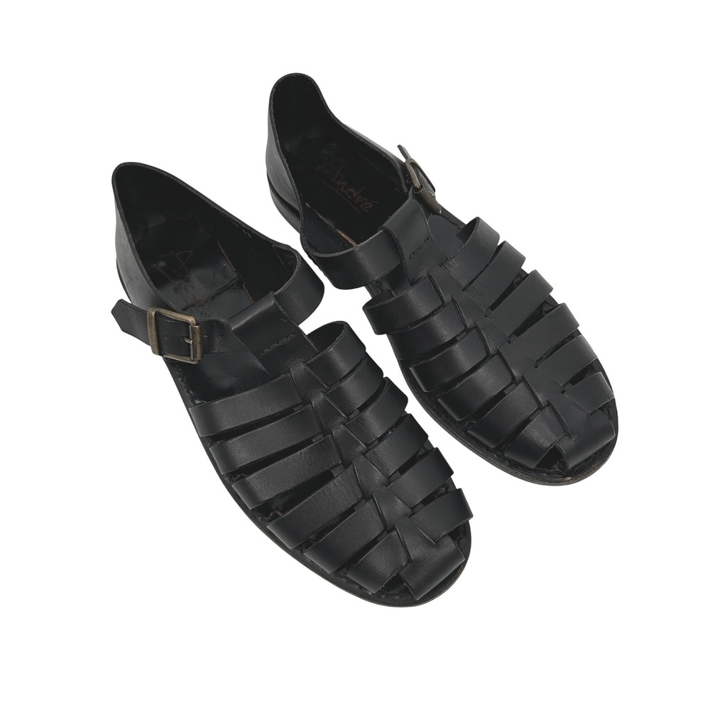 Andre Mens Black Leather Fisherman Sandals Buckle Strap Shoes Size 43 Mens US 10